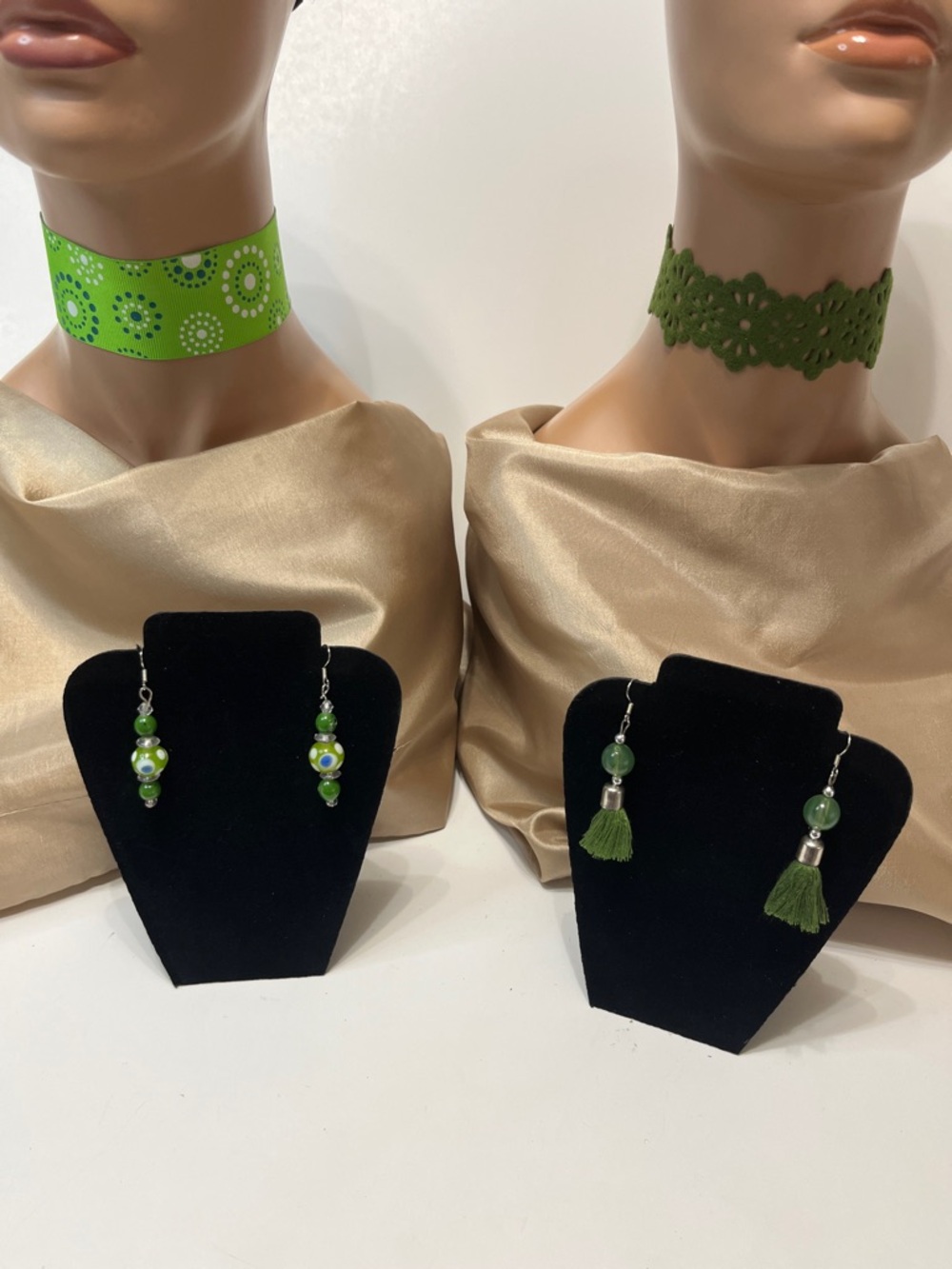 4 pc. Gift  Set Chokers & Green Bead and Tassel Women's Earring Set GreenJewelry